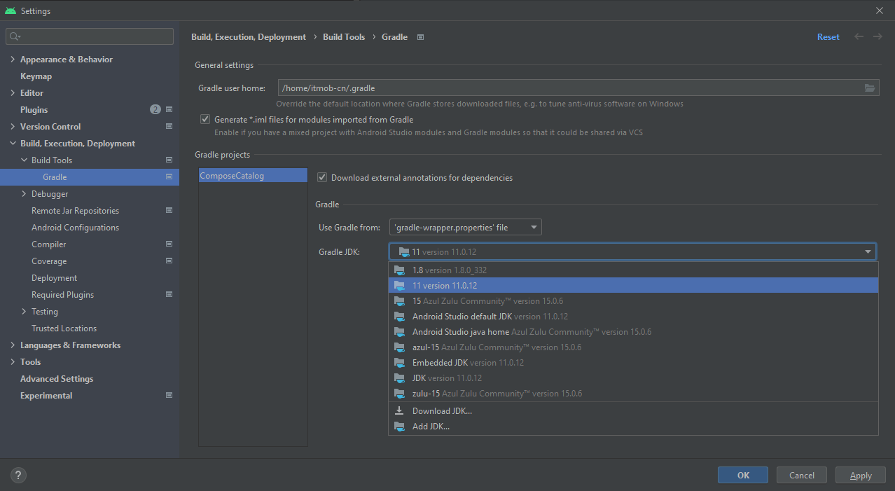 Android Studio Gradle Settings  JDK version