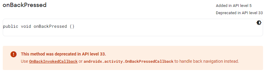 onBackPressed method was deprecated in API level