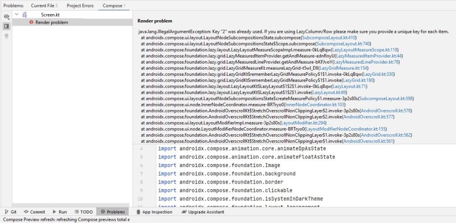 IllegalArgumentException: Key "1" was already used please make sure you provide a unique key