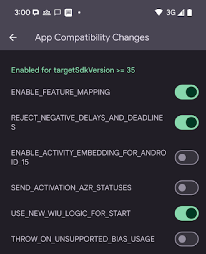 App compatibility toggles in Developer Options